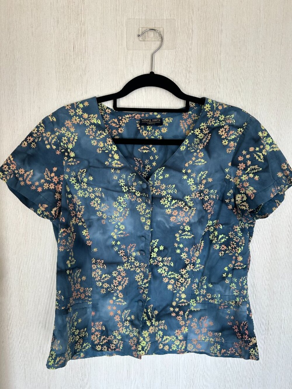 Vintage Watercolor Ditsy Floral Button Blouse Size M